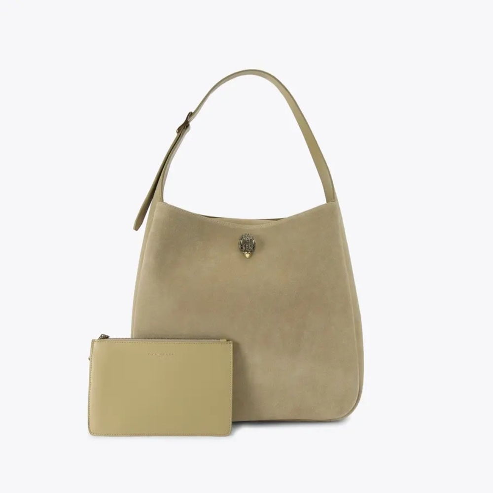 Kurt Geiger Olive Green Suede Hobo Bag with Pouch